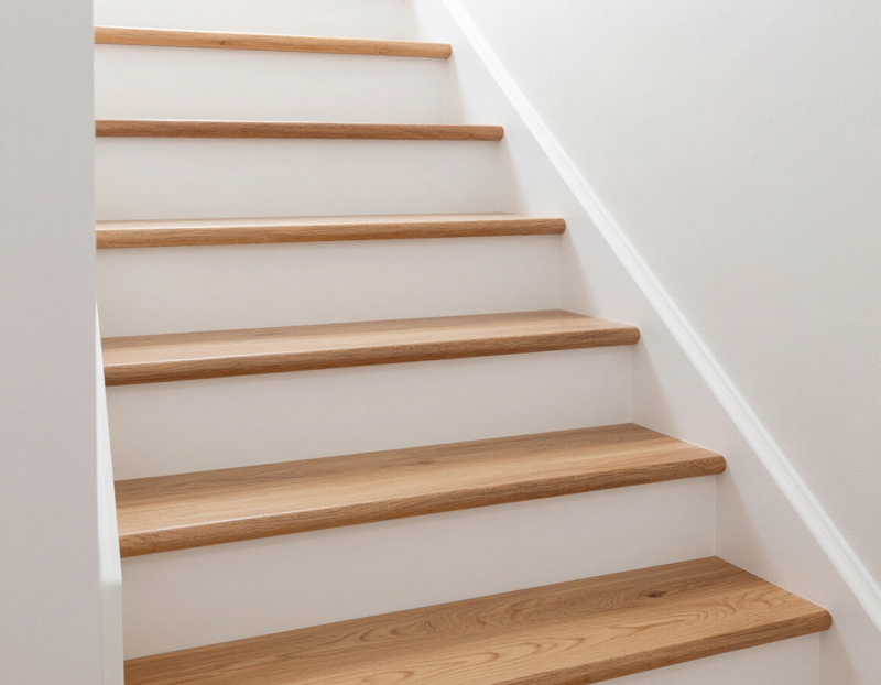 Stair renovation with hardwood treads and painted risers in Indianapolis