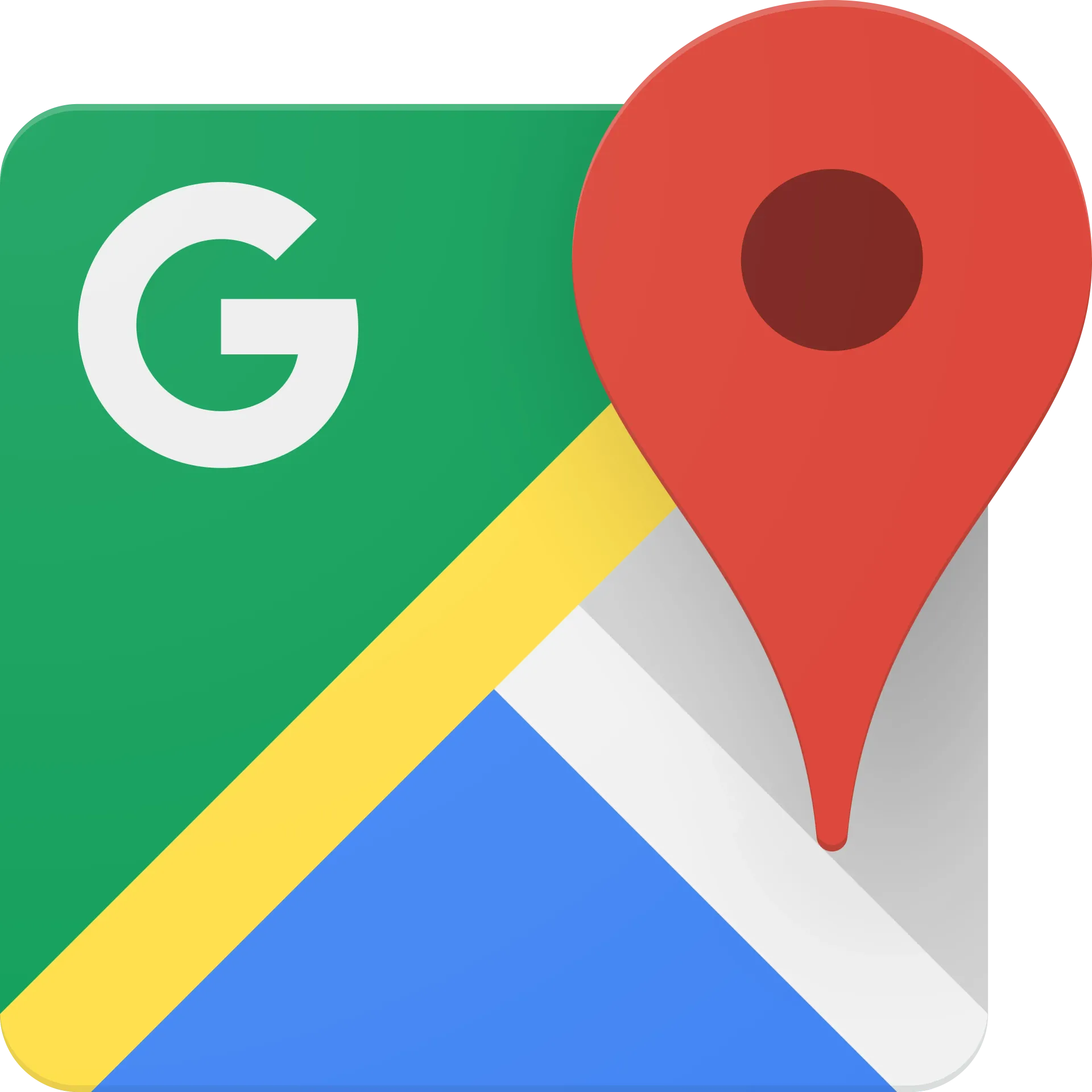 Icono de la aplicación Google Maps con un marcador de ubicación rojo sobre un fondo de mapa multicolor.
