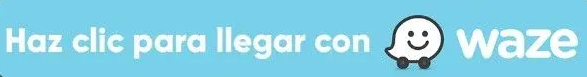 Banner con el texto en español “Haz clic para llegar con Waze” y el logotipo de Waze sobre un fondo azul claro.