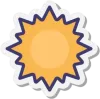 Insignia amarilla con forma de sol radiante, contorno azul oscuro y detalles de sombra blanca.