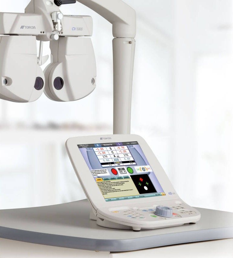 Optometry Exam Equipment with A Phoropter and Digital Control Console on A Counter Optimal Sample — Clear Optometry in Bargara, QLD