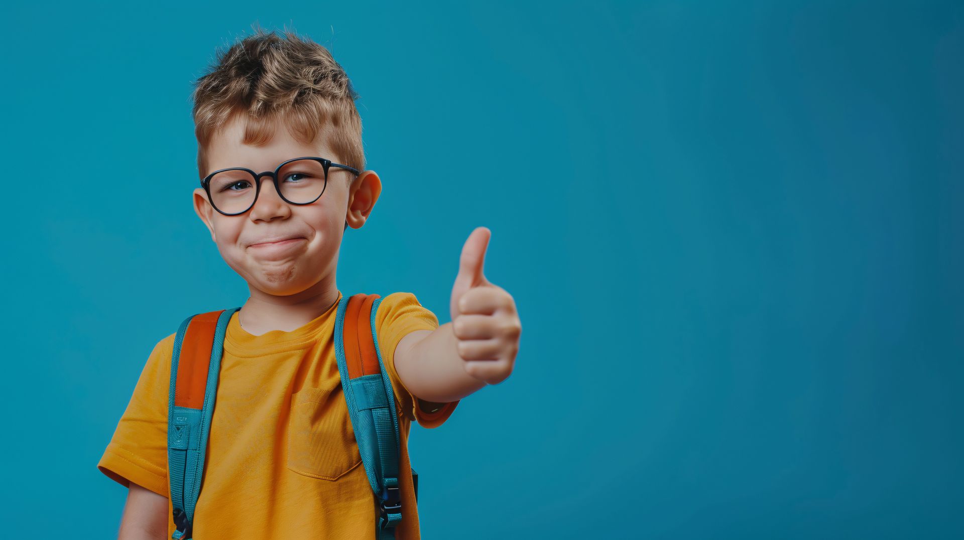 Smiling Child with Glasses in Orange Shirt — Clear Optometry in Bargara, QLD
