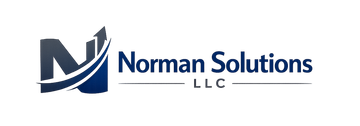 Logo for Norman Solutions, a tech company. Blue and silver circuit board design in a circle on dark blue background. Text 