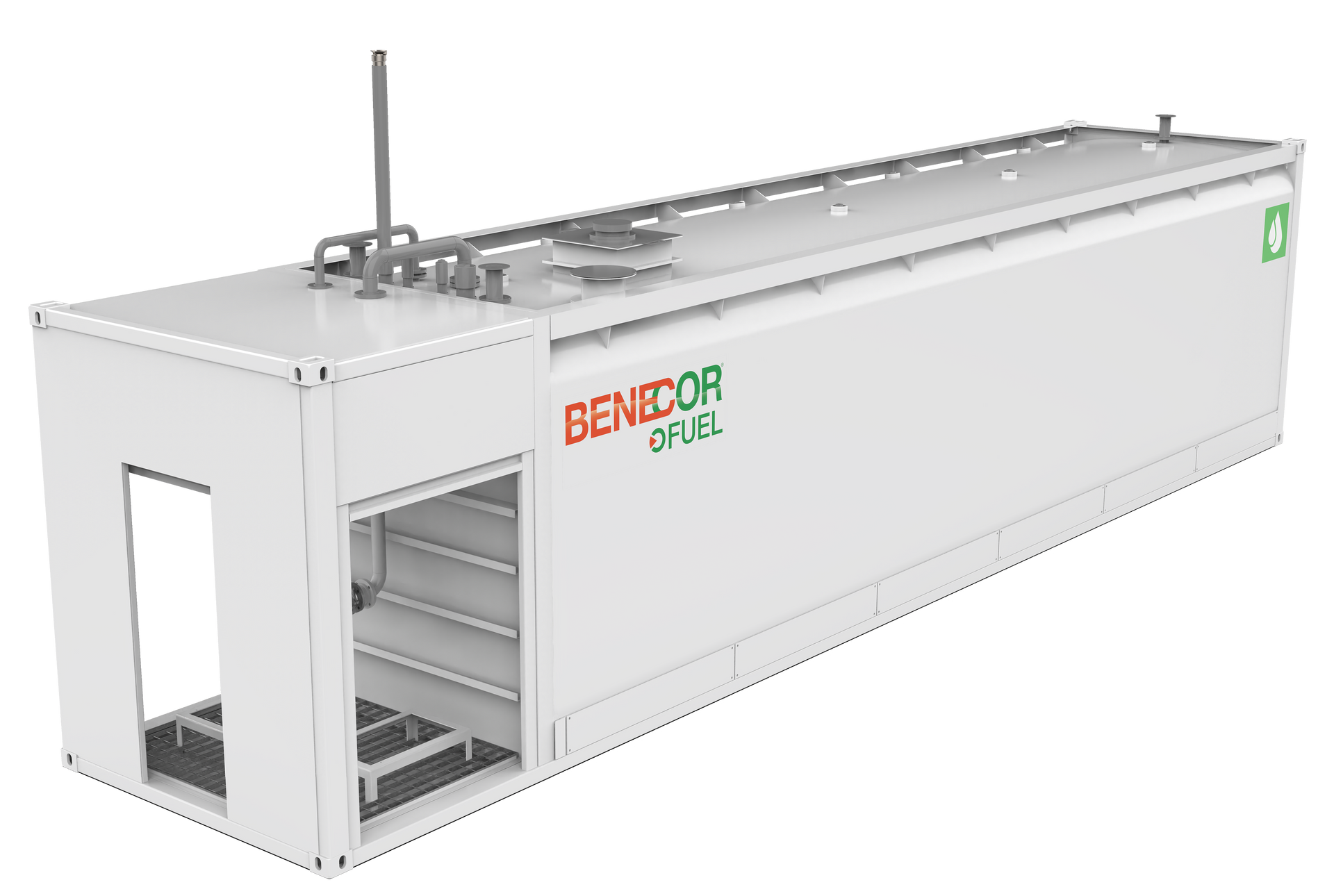 White industrial container with open door and BENECOR logo.