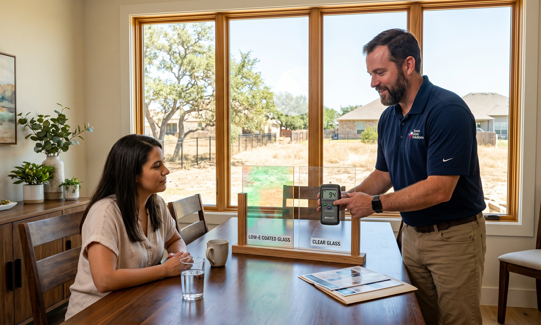 Technicians measuring window frame for precise replacement fit