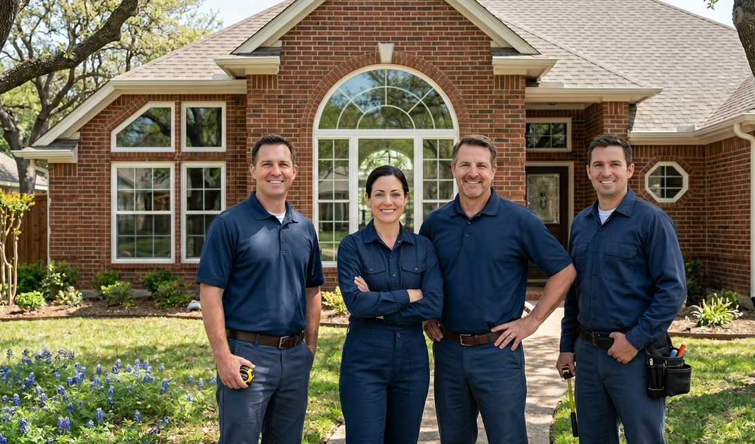 Technicians installing energy efficient windows on residential home exterior