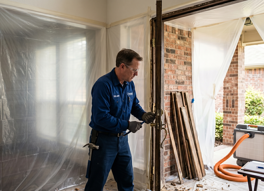 Entry door replacement project completed on a brick home in McKinney
