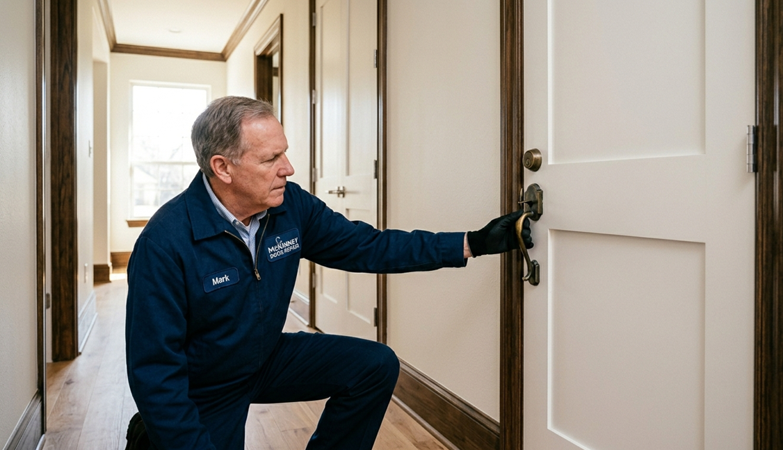 Interior door installation in a McKinney home hallway