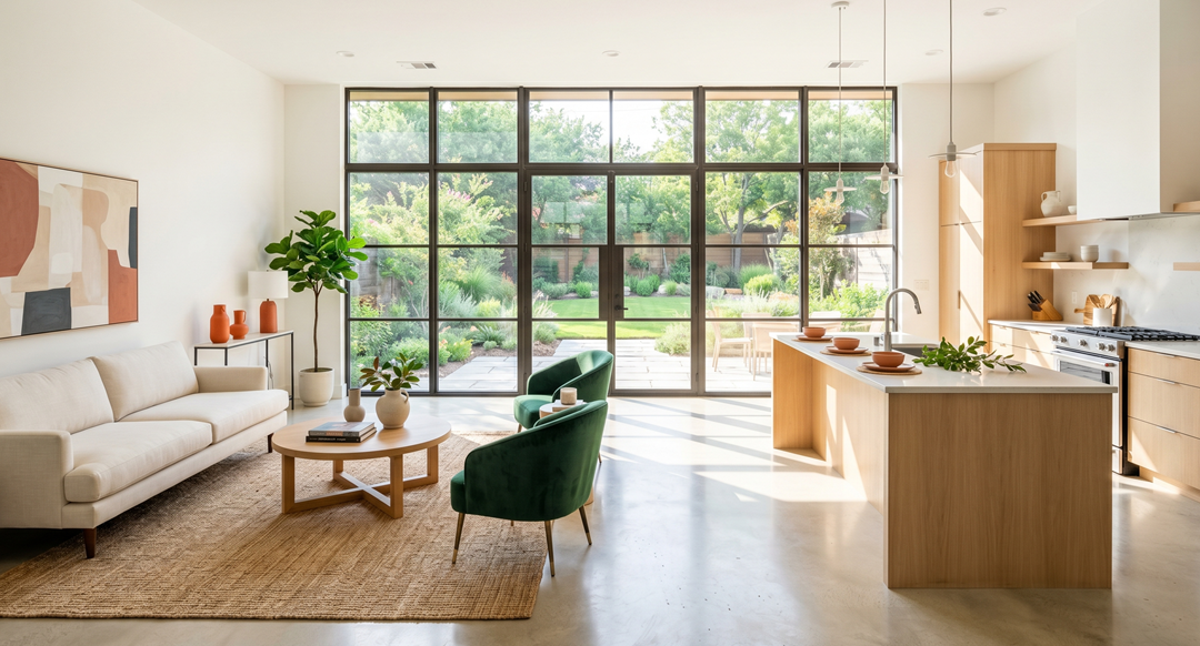 Bright interior room with new double pane windows allowing natural light
