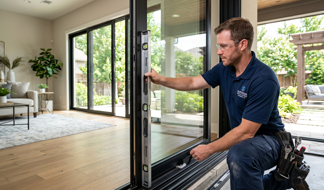Sliding glass door installation completed at a modern McKinney home