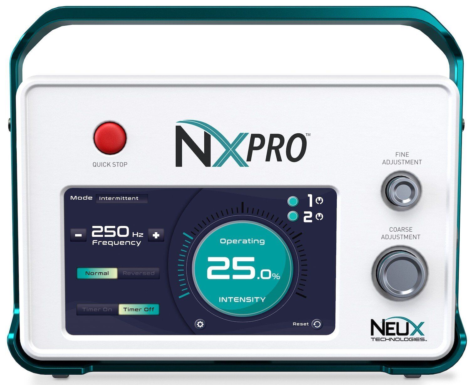 A white and blue device with the word nxpro on it