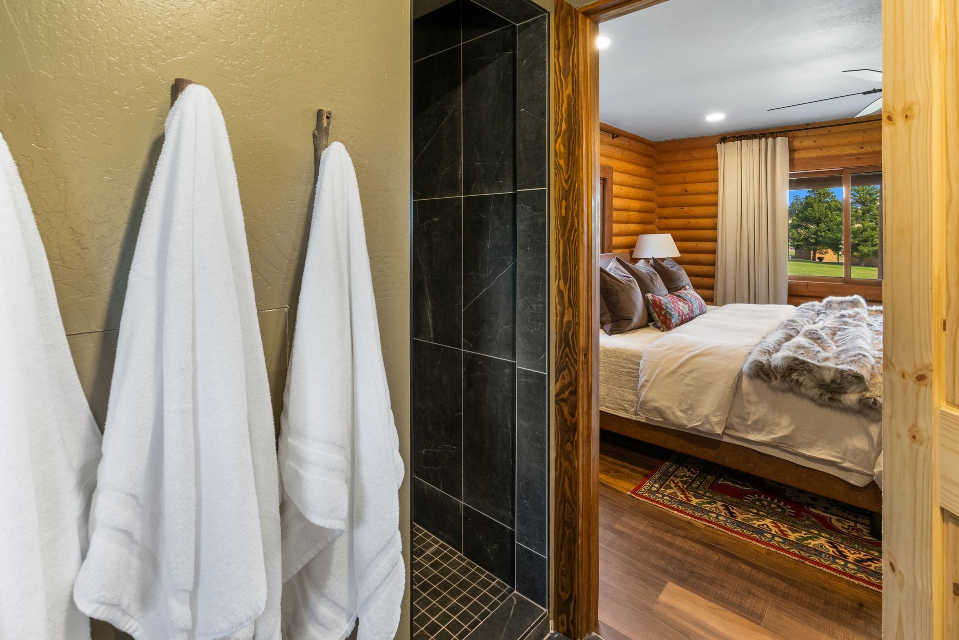 view of bedroom from bathroom