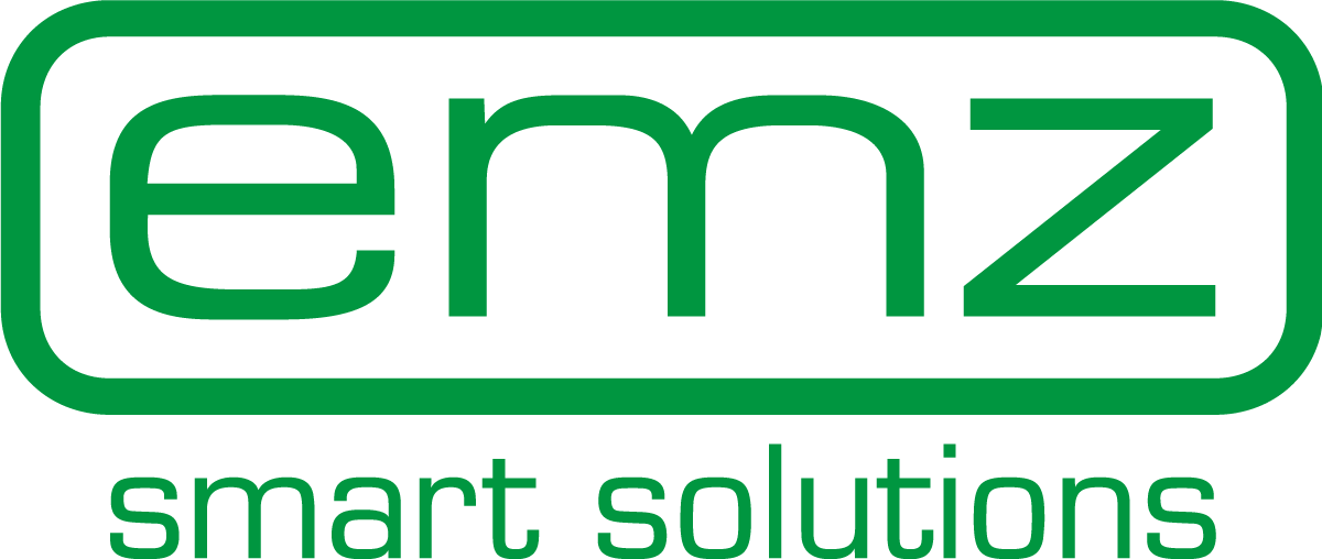 Logo vert avec les lettres &laquo; emz &raquo; dans un rectangle arrondi, en dessous on peut lire &laquo; smart solutions &raquo;.