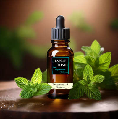 A bottle of jenn & tonic peppermint tincture