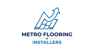 Metro Flooring Installers logo with blue upward arrow and stylized floor tiles