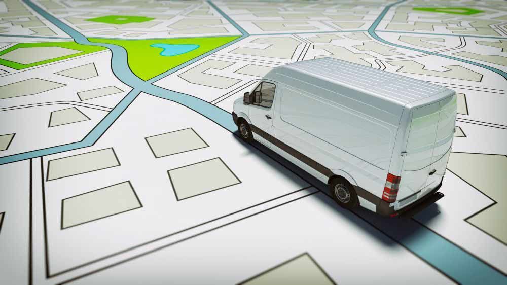 Truck On A Road City Map Using GPS Tracking