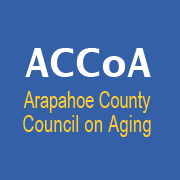 ACCoA logo: White text "ACCoA" above "Arapahoe County Council on Aging" in gold, on a blue background.