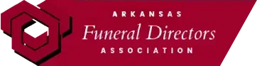 Arkansas Funeral Directors Association logo with maroon hexagon emblem and white text on maroon banner