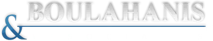 Stylized blue and silver "& BOULAHANIS" logo with horizontal line