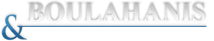 Stylized blue and silver "& BOULAHANIS" logo with horizontal line