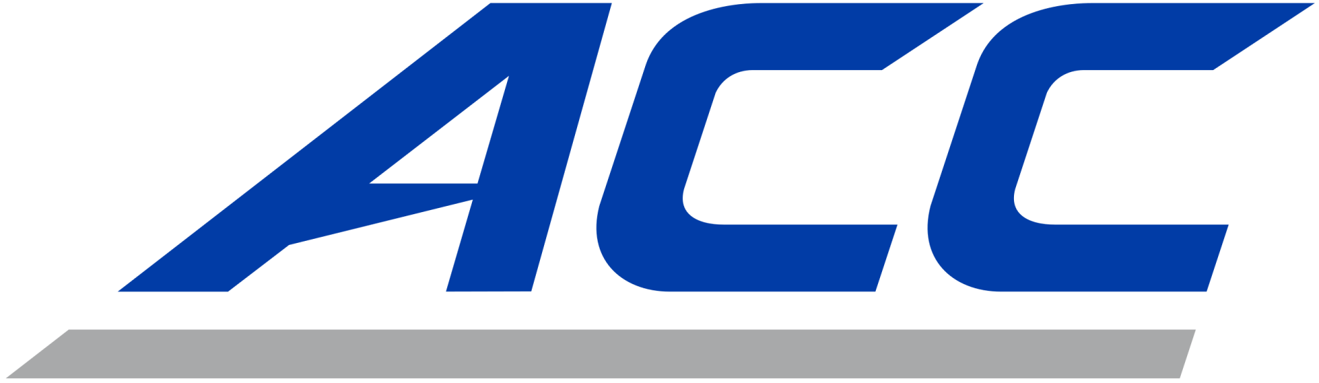 A blue acc logo with a shadow on a white background