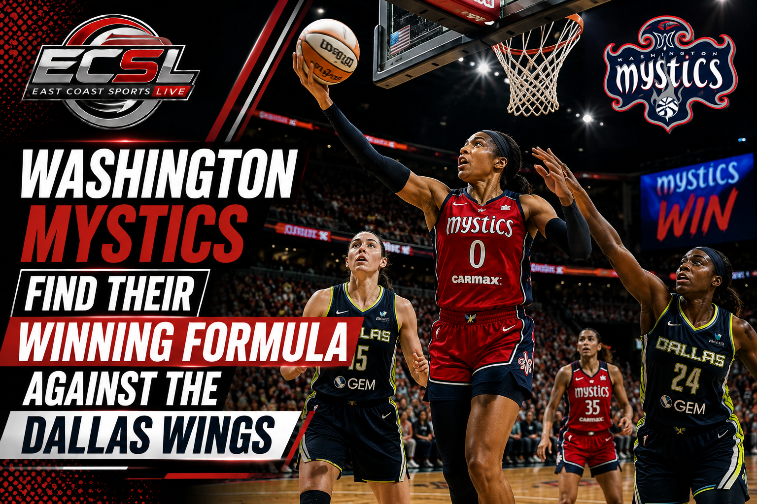 Washington Mystics player scoring against Dallas Wings defense