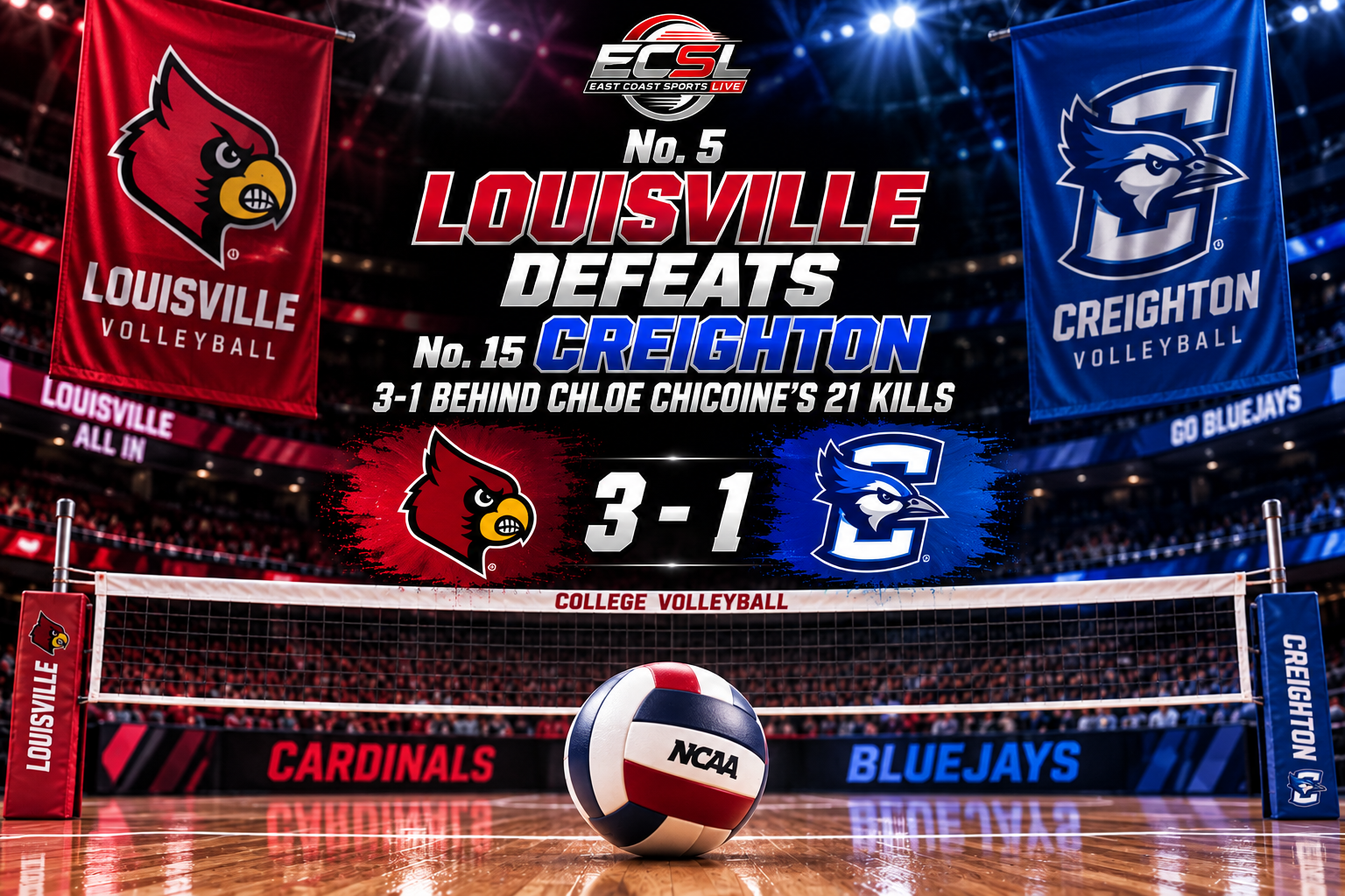 volleyball team's logo and score