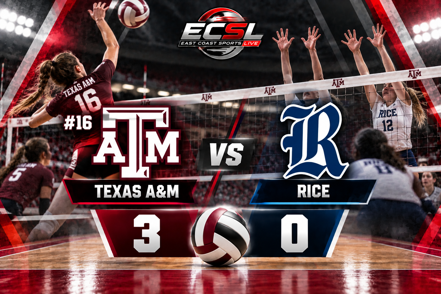 Texas A&M 3–0 Rice volleyball