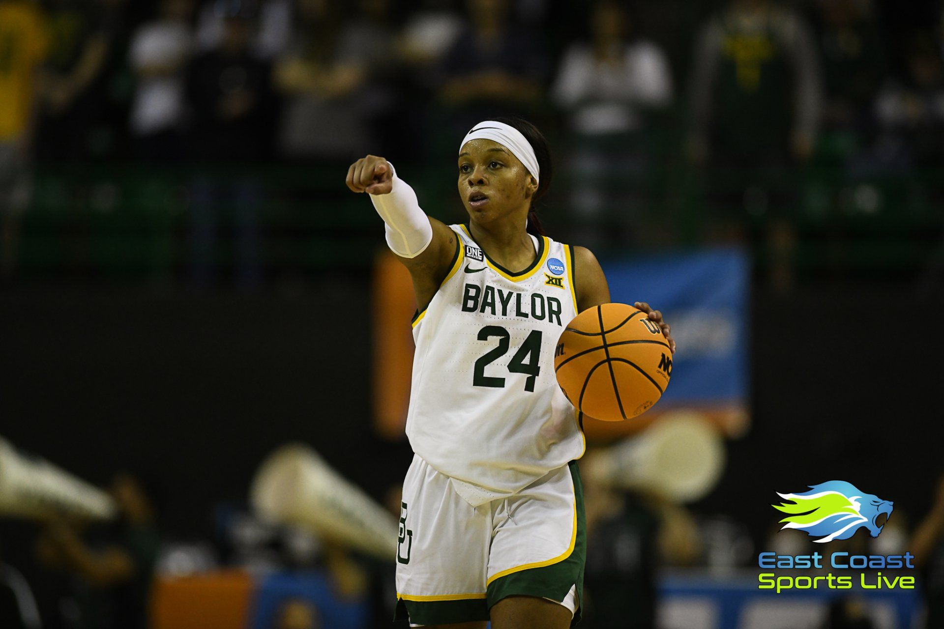 A female basketball player with the number 24 on her jersey