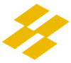 A yellow and white logo on a white background