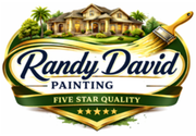 Randy David Painting logo with house, palm trees, and gold paintbrush, “Five Star Quality” emblem
