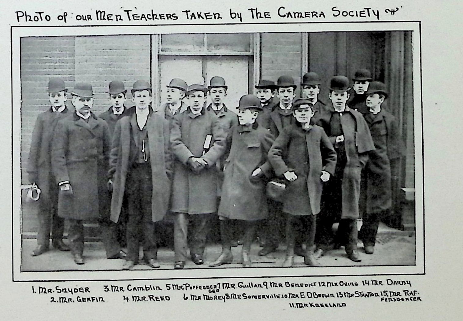 A black and white photo of men taken by the camera society