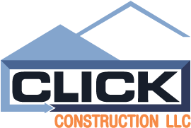 Click Construction LLC logo: blue and grey house shapes with "CLICK" in bold black letters and orange "CONSTRUCTION LLC" below.