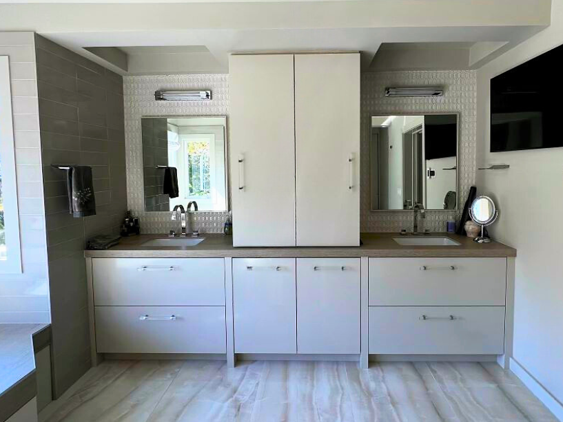 Custom bathroom double vanity with storage