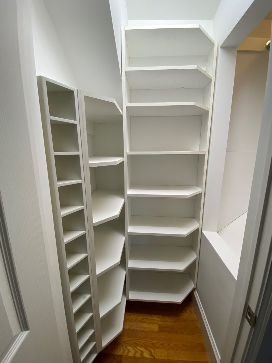 shelves added to a tiny nook