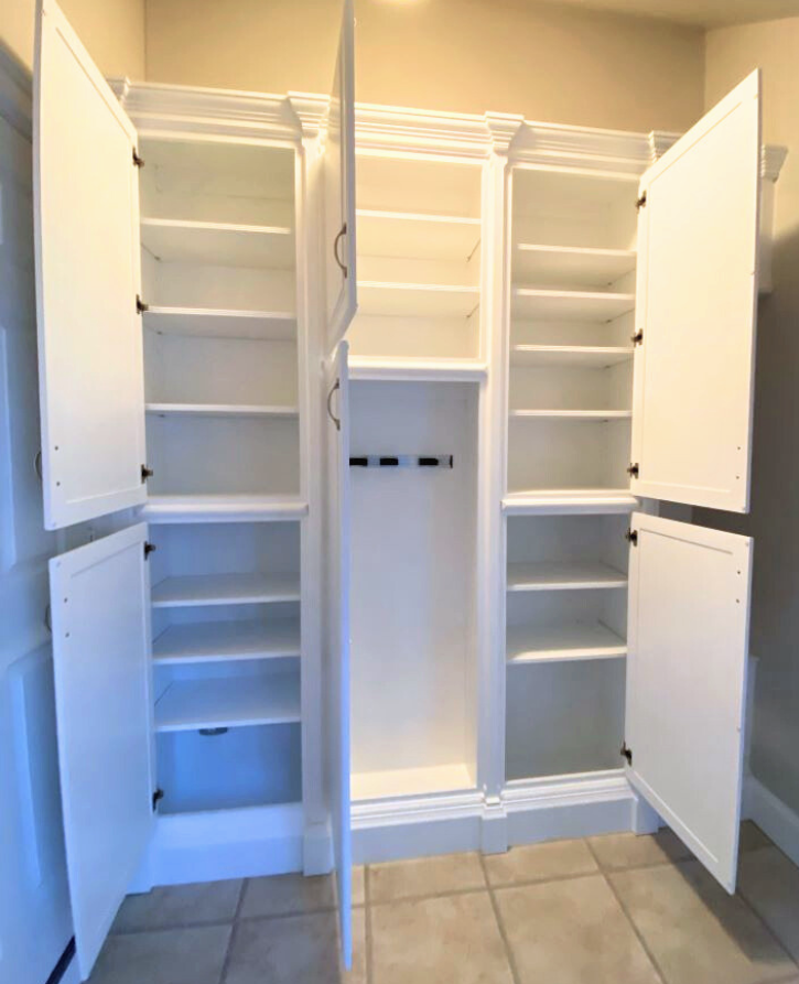 Entry way wall cabinets and coat rack