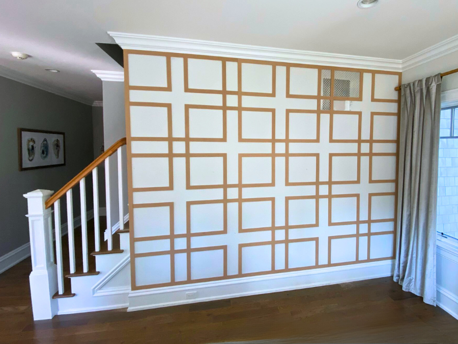 accent wall done with cut wood pieces