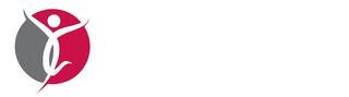 Abstract logo with a pink and gray stylized human figure in a circle