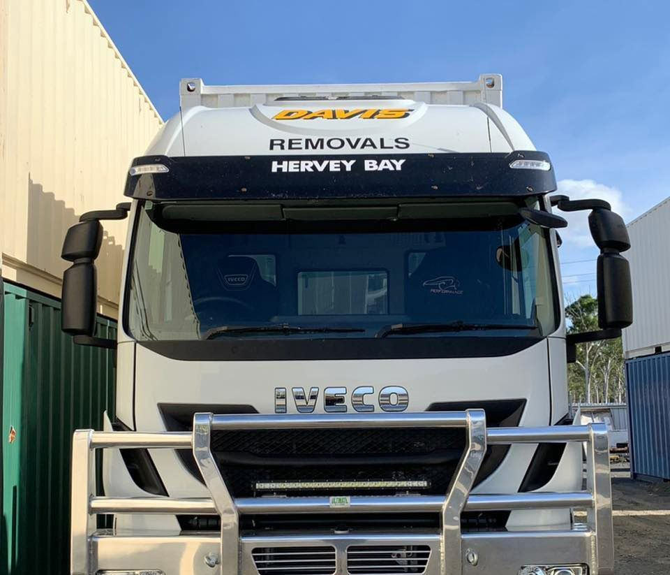 A White Truck With the Word Removals on the Front — Davis Removals & Storage in Maryborough, QLD