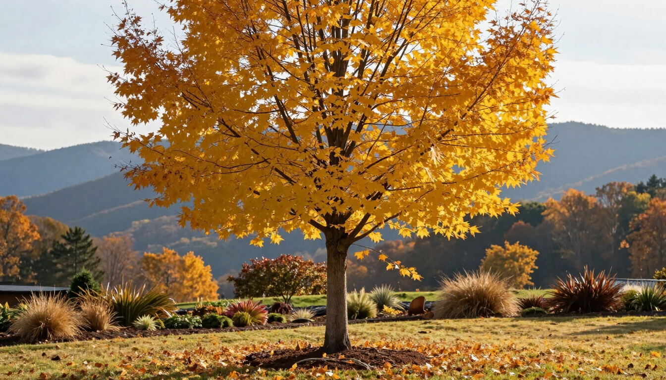 Fall tree planting in Asheville with a newly planted tree