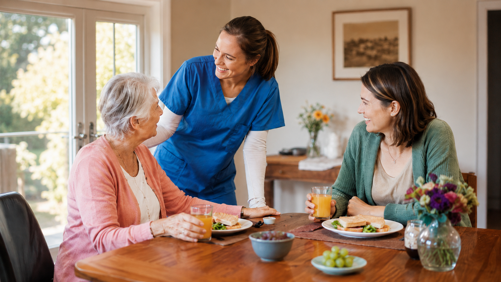 sharing food with caregiver and family