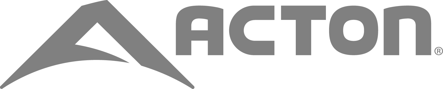 ACTON logo, gray text with a triangle shape at the start.
