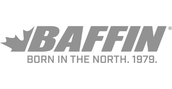Baffin logo with red maple leaf, black text: 