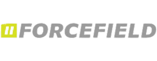 Forcefield logo: light grey text, with a lime green square containing two vertical lines to the left.