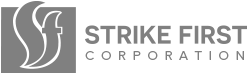 Logo for Strike First Corporation, gray with an 