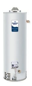 White water heater tank with vents and control panel on a plain background