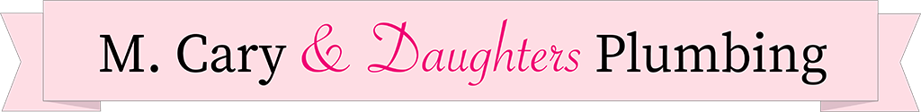 M. Cary & Daughters Plumbing M. Cary & Daughters Plumbing logo in pink script on a pale striped background