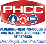 PHCC Georgia logo with red shield and plumbing, heating, and cooling icons; slogan “Best People. Best Practices.”