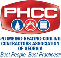 PHCC Georgia logo with red shield and plumbing, heating, and cooling icons; slogan “Best People. Best Practices.”