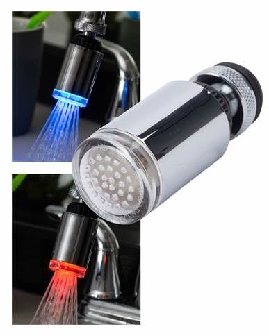 Chrome faucet aerator spray nozzle with blue and red LED water streams